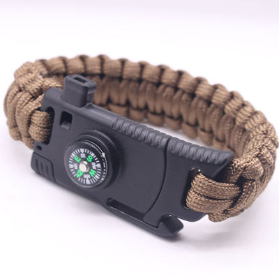 Outdoor Camping Paracord Survival Bracelet Fire Starter Compass and Buckle 6-8 inches