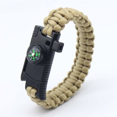 Outdoor Camping Paracord Survival Bracelet Fire Starter Compass and Buckle 6-8 inches