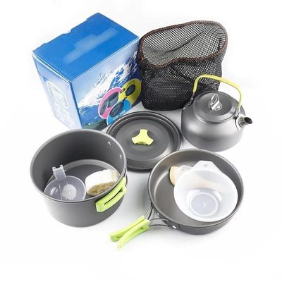 US Aluminum Portable Camping Cookware for Outdoor Adventures Picnic Cooking Pot Mess Kit