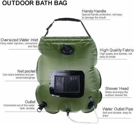 20L PVC Portable Outdoor Camping Shower Bag for Solar Heated Shower in Green or Blue