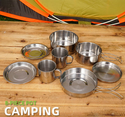 Portable Style Stainless Steel Cookware Set for Outdoor Camping at US 6.5/Piece