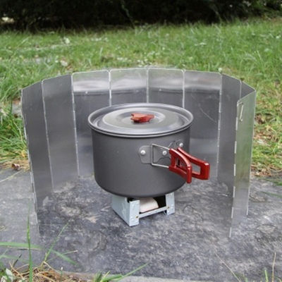 Foldable Camping Gas Stove Windshield Outdoor Windproof Windscreen with Silver Finish