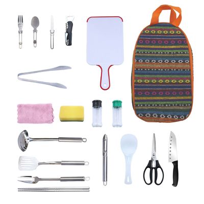 Outdoor Camping Stainless Steel Tableware Set Kitchen Utensil Storage Bag Customization