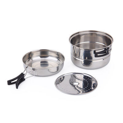 Convenient Silver Stainless Steel Camping Cookware Set for Outdoor Cooking and Picnic