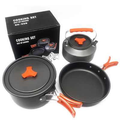 Grey Green Handle Portable Style Non Stick Aluminum Picnic Cooking Pot Set for Camping