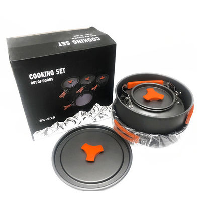 Grey Green Handle Portable Style Non Stick Aluminum Picnic Cooking Pot Set for Camping
