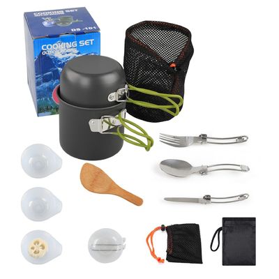 Outdoor Portable Aluminum Camping Pot Cookware Set Tableware Set with Grey Green Handle