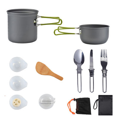 Outdoor Portable Aluminum Camping Pot Cookware Set Tableware Set with Grey Green Handle