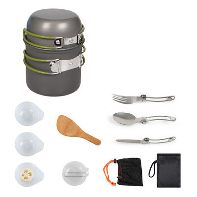 Outdoor Portable Aluminum Camping Pot Cookware Set Tableware Set with Grey Green Handle