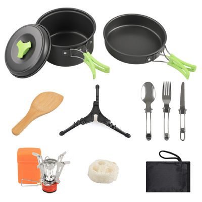 Aluminum Alloy Camping Cookware Mess Kit with Wood Spoon Accessories and Backpacking Stove
