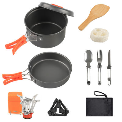 Aluminum Alloy Camping Cookware Mess Kit with Wood Spoon Accessories and Backpacking Stove