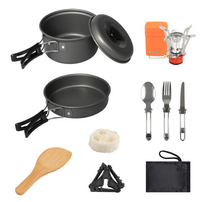 Aluminum Alloy Camping Cookware Mess Kit with Wood Spoon Accessories and Backpacking Stove