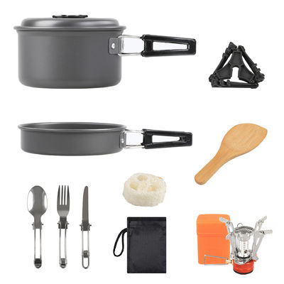 Aluminum Alloy Camping Cookware Mess Kit with Wood Spoon Accessories and Backpacking Stove