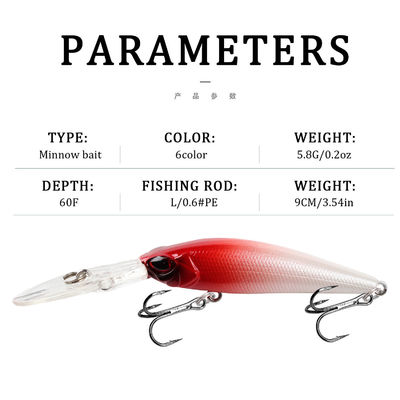 Long Casting 90mm Sinking Minnow Lure for and Hard Floating Fishing