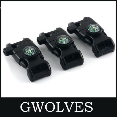 Outdoor Fire Starter Whistle Compass Buckle Lightweight 13mm Size for Paracord Survival